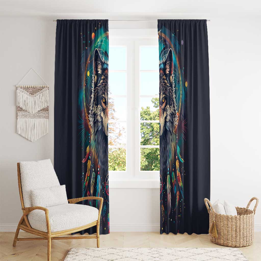 Native American Wolves Window Curtain with Dream Catchers Feathers
