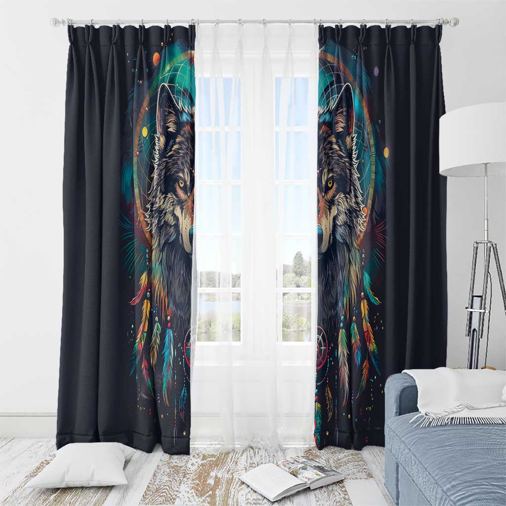 Native American Wolves Window Curtain with Dream Catchers Feathers