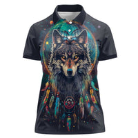 Native American Wolves Women Polo Shirt with Dream Catchers Feathers