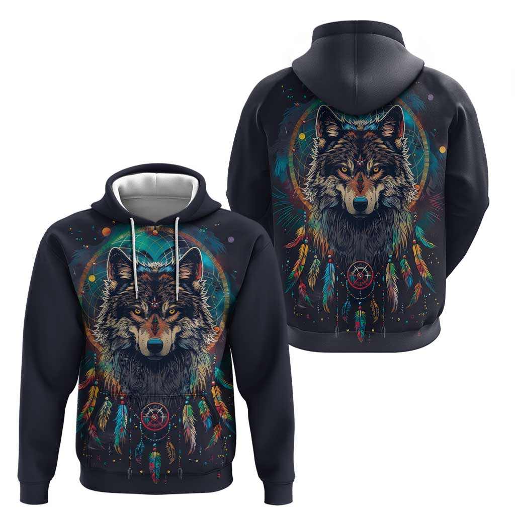 Native American Wolves Zip Hoodie with Dream Catchers Feathers