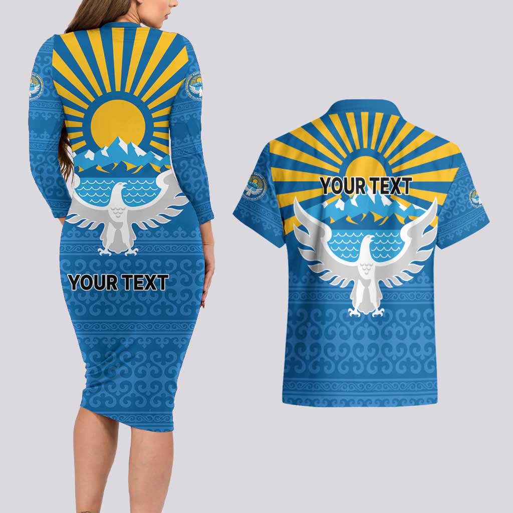 Kyrgyzstan Falcon Personalized Couples Matching Long Sleeve Bodycon Dress and Hawaiian Shirt Tian Shan Mountains Rising Sun