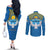 Kyrgyzstan Falcon Personalized Couples Matching Off The Shoulder Long Sleeve Dress and Long Sleeve Button Shirt Tian Shan Mountains Rising Sun