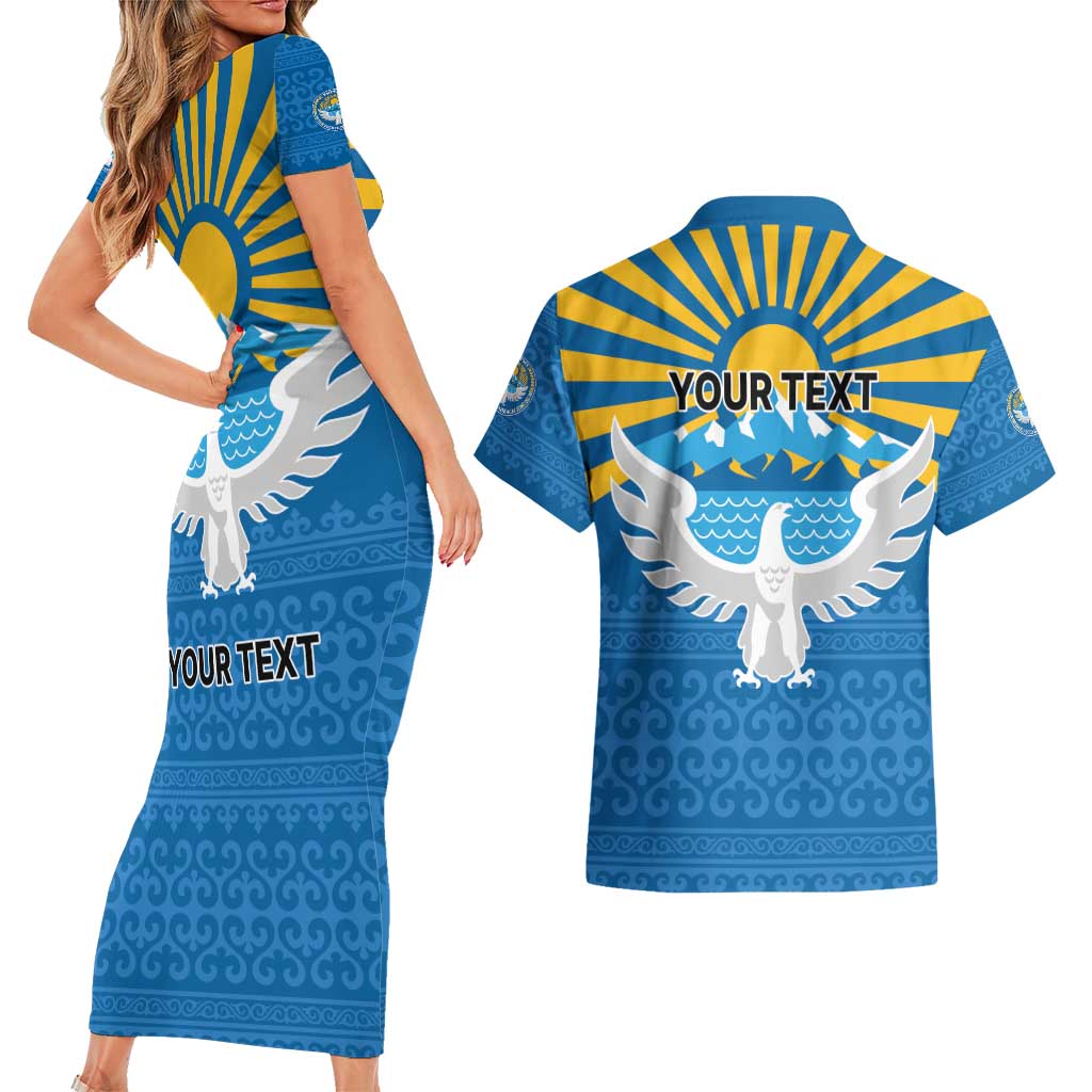 Kyrgyzstan Falcon Personalized Couples Matching Short Sleeve Bodycon Dress and Hawaiian Shirt Tian Shan Mountains Rising Sun