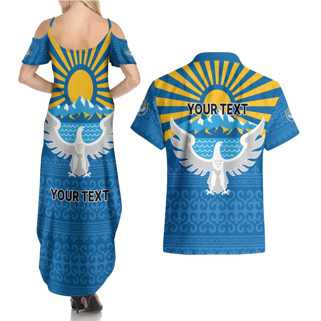 Kyrgyzstan Falcon Personalized Couples Matching Summer Maxi Dress and Hawaiian Shirt Tian Shan Mountains Rising Sun