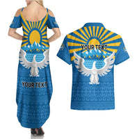 Kyrgyzstan Falcon Personalized Couples Matching Summer Maxi Dress and Hawaiian Shirt Tian Shan Mountains Rising Sun