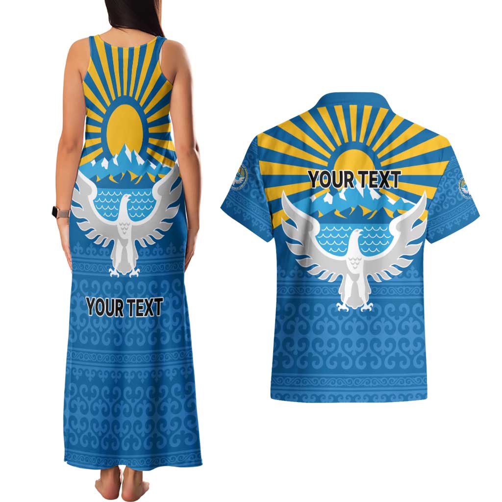 Kyrgyzstan Falcon Personalized Couples Matching Tank Maxi Dress and Hawaiian Shirt Tian Shan Mountains Rising Sun