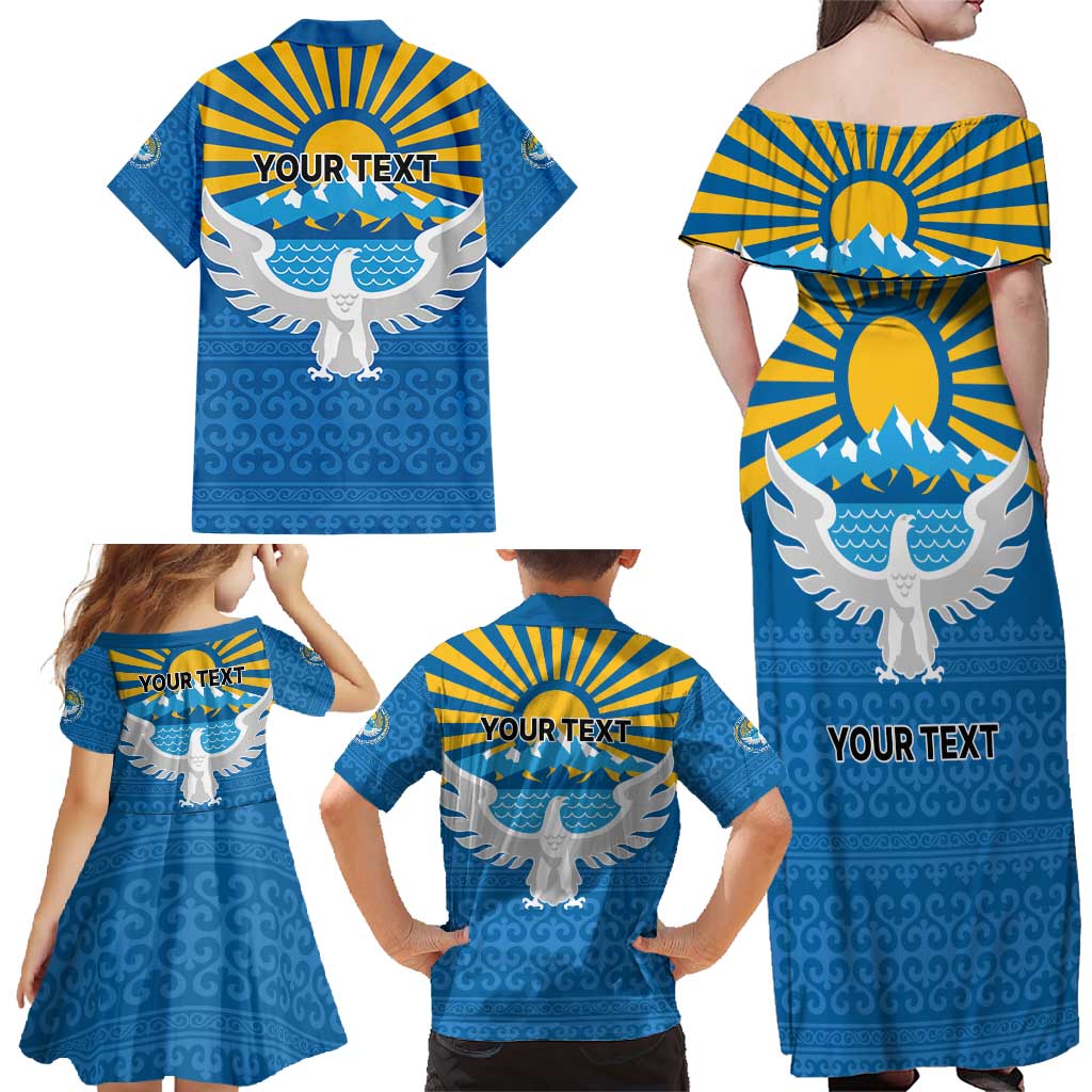 Kyrgyzstan Falcon Personalized Family Matching Off Shoulder Maxi Dress and Hawaiian Shirt Tian Shan Mountains Rising Sun