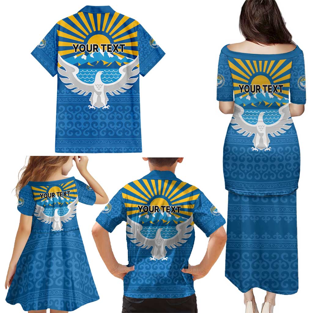 Kyrgyzstan Falcon Personalized Family Matching Puletasi and Hawaiian Shirt Tian Shan Mountains Rising Sun