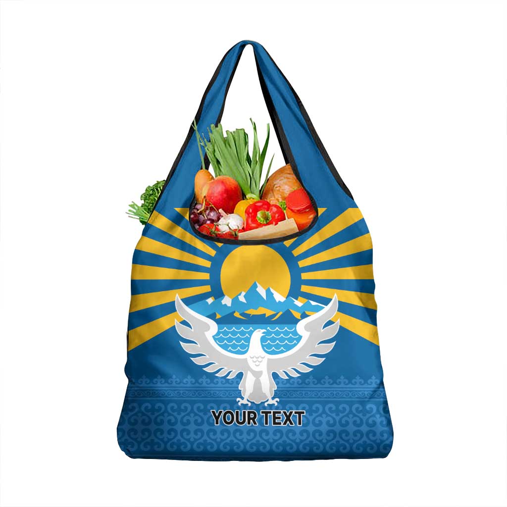 Kyrgyzstan Falcon Personalized Grocery Bag Tian Shan Mountains Rising Sun
