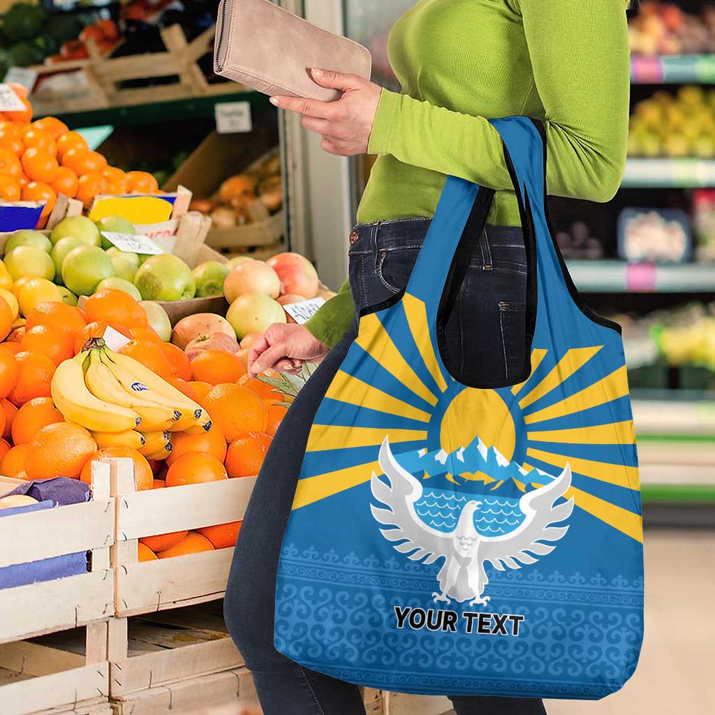 Kyrgyzstan Falcon Personalized Grocery Bag Tian Shan Mountains Rising Sun