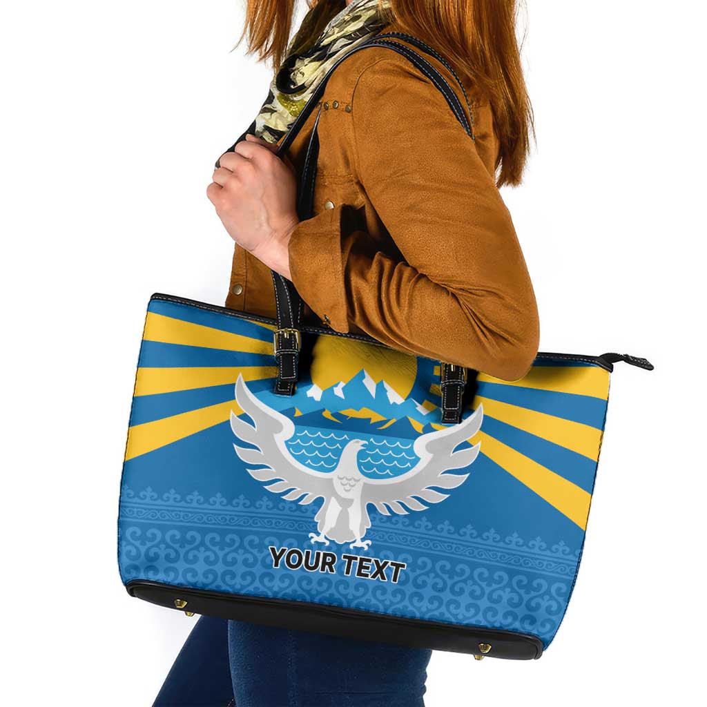 Kyrgyzstan Falcon Personalized Leather Tote Bag Tian Shan Mountains Rising Sun