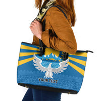 Kyrgyzstan Falcon Personalized Leather Tote Bag Tian Shan Mountains Rising Sun