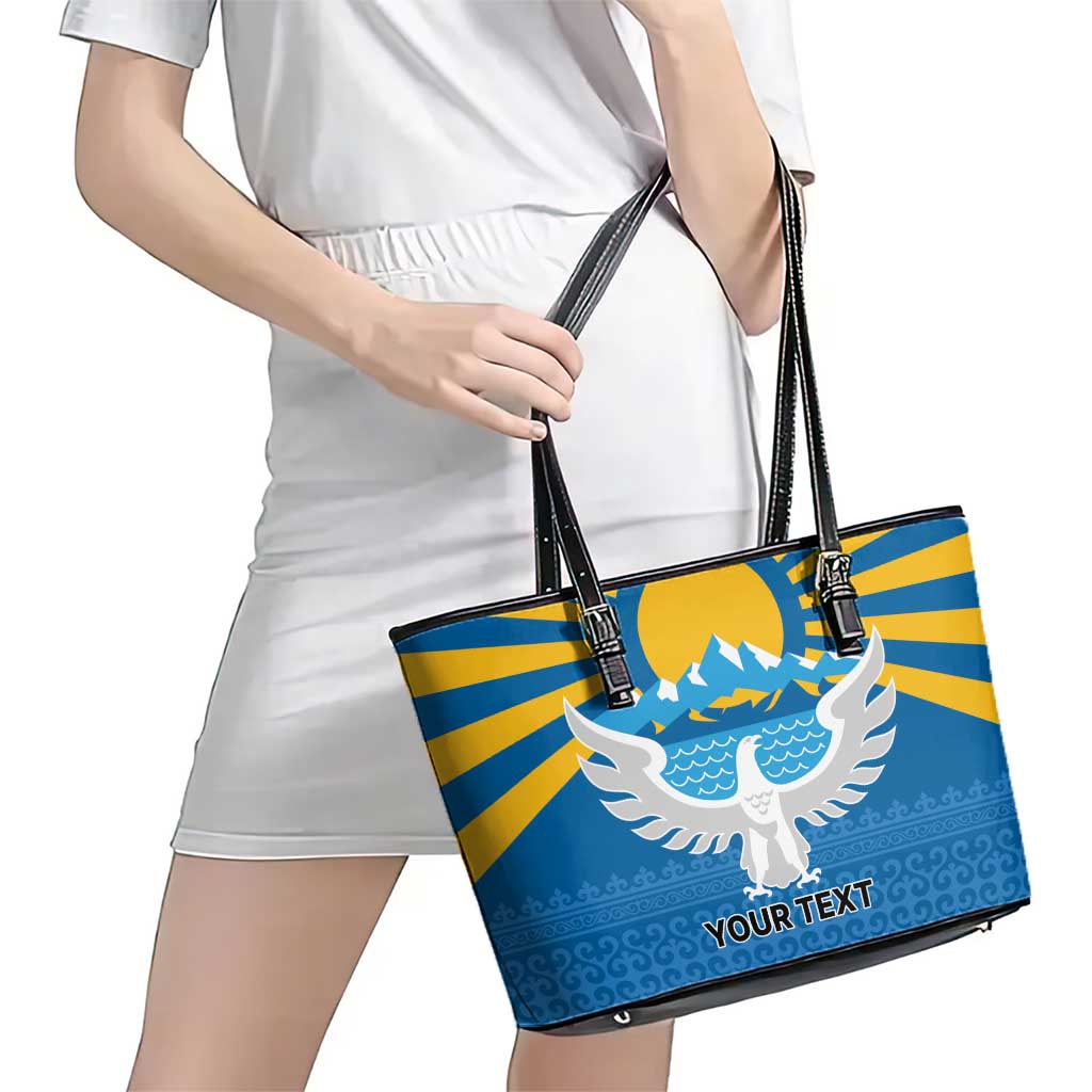 Kyrgyzstan Falcon Personalized Leather Tote Bag Tian Shan Mountains Rising Sun