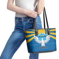 Kyrgyzstan Falcon Personalized Leather Tote Bag Tian Shan Mountains Rising Sun