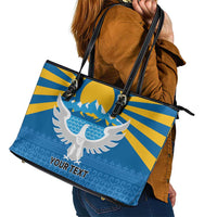 Kyrgyzstan Falcon Personalized Leather Tote Bag Tian Shan Mountains Rising Sun