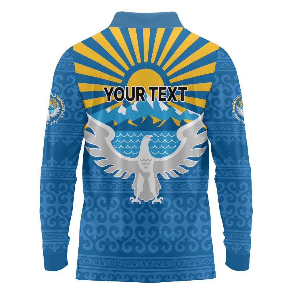 Kyrgyzstan Falcon Personalized Long Sleeve Polo Shirt Tian Shan Mountains Rising Sun
