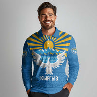 Kyrgyzstan Falcon Personalized Long Sleeve Polo Shirt Tian Shan Mountains Rising Sun
