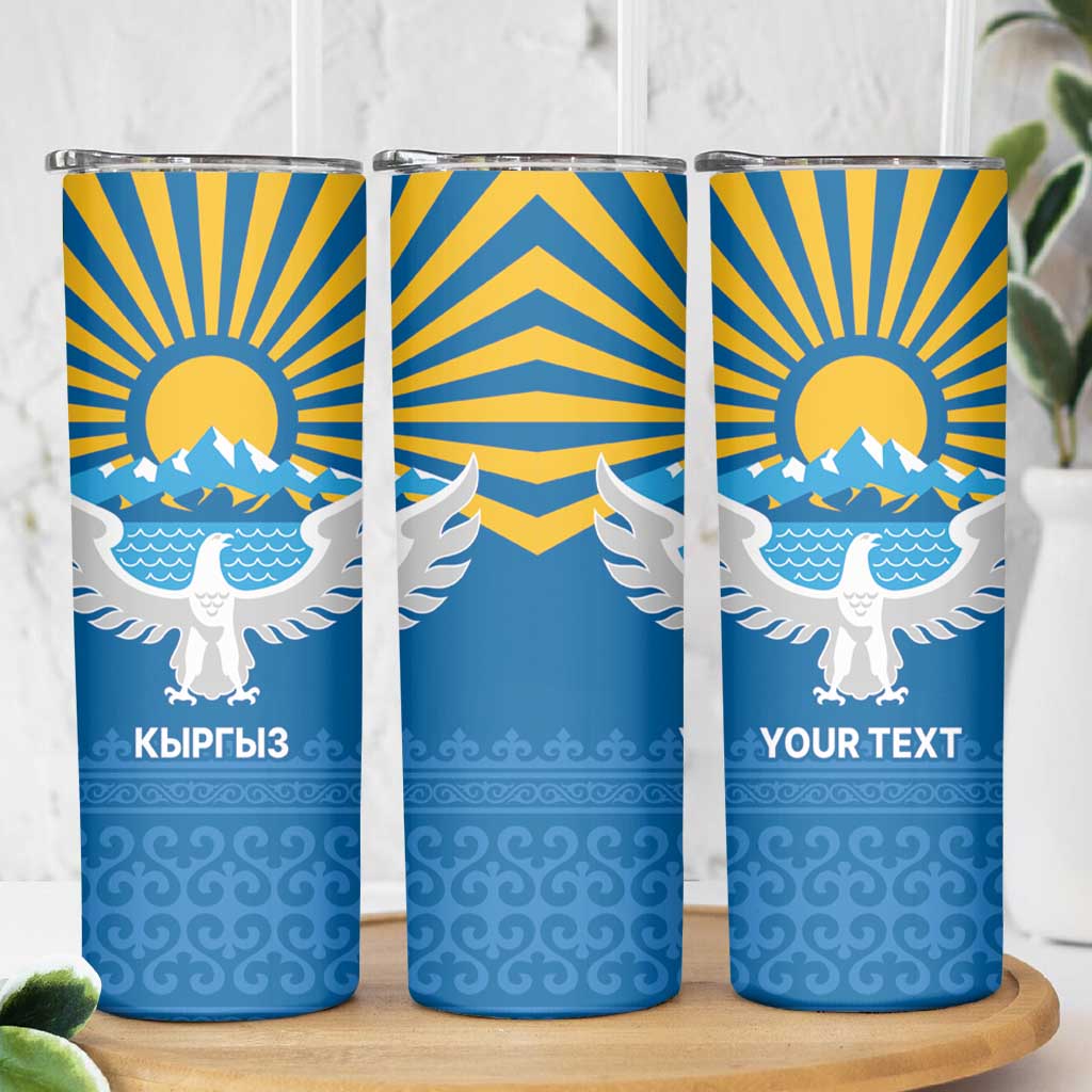 Kyrgyzstan Falcon Personalized Skinny Tumbler Tian Shan Mountains Rising Sun