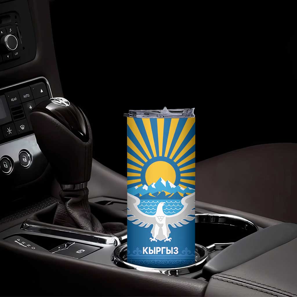 Kyrgyzstan Falcon Personalized Skinny Tumbler Tian Shan Mountains Rising Sun