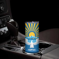 Kyrgyzstan Falcon Personalized Skinny Tumbler Tian Shan Mountains Rising Sun