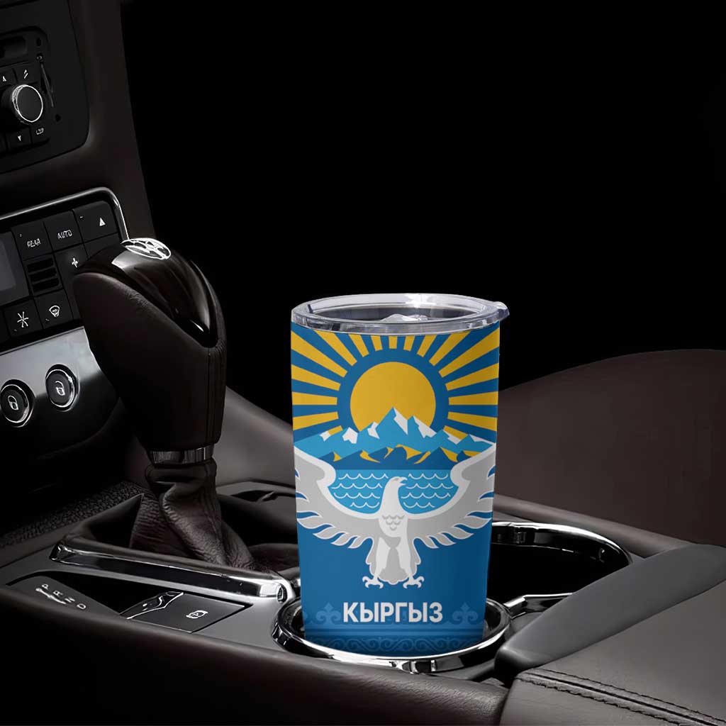 Kyrgyzstan Falcon Personalized Tumbler Cup Tian Shan Mountains Rising Sun