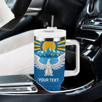 Kyrgyzstan Falcon Personalized Tumbler With Handle Tian Shan Mountains Rising Sun