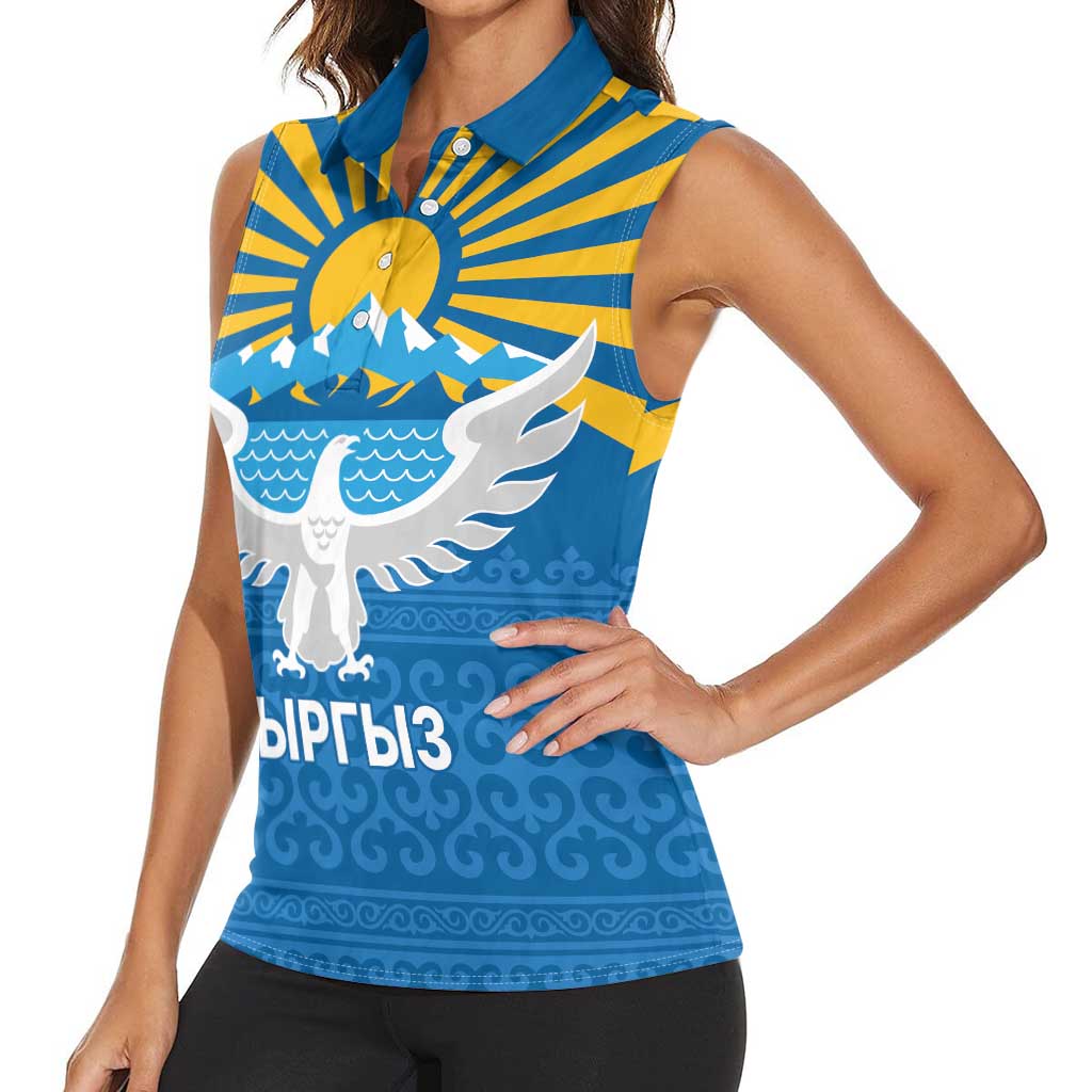 Kyrgyzstan Falcon Personalized Women Sleeveless Polo Shirt Tian Shan Mountains Rising Sun