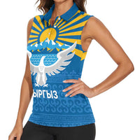 Kyrgyzstan Falcon Personalized Women Sleeveless Polo Shirt Tian Shan Mountains Rising Sun