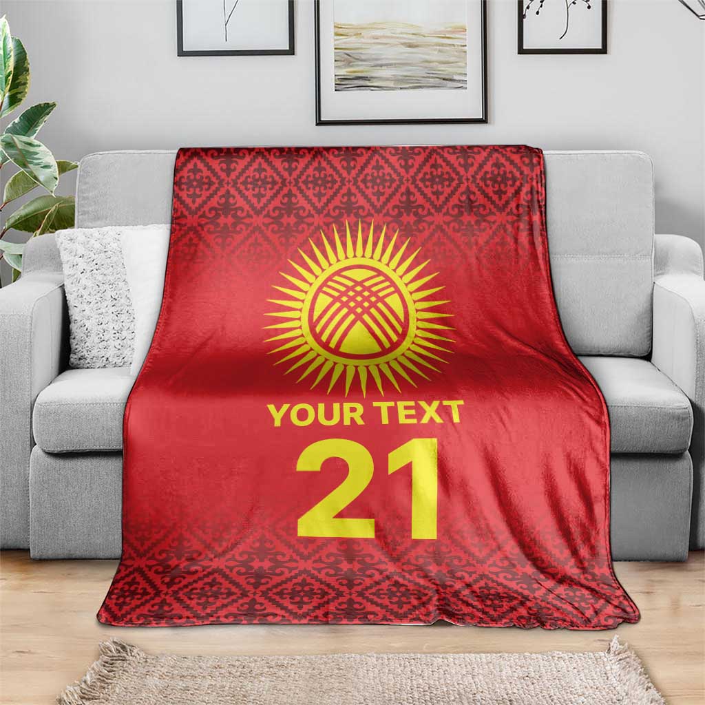Kyrgyzstan Football Custom Blanket Kazakh Pattern