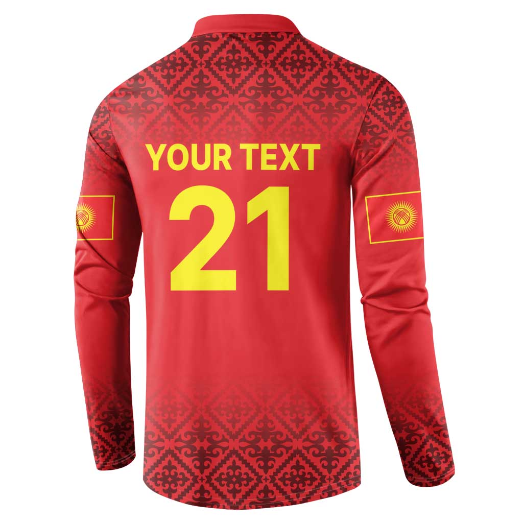 Kyrgyzstan Football Custom Button Sweatshirt Kazakh Pattern