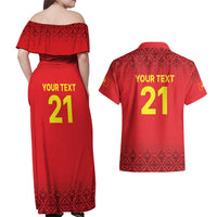 Kyrgyzstan Football Custom Couples Matching Off Shoulder Maxi Dress and Hawaiian Shirt Kazakh Pattern
