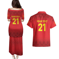 Kyrgyzstan Football Custom Couples Matching Puletasi and Hawaiian Shirt Kazakh Pattern