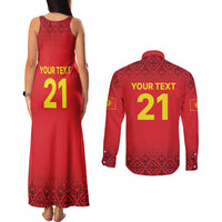 Kyrgyzstan Football Custom Couples Matching Tank Maxi Dress and Long Sleeve Button Shirt Kazakh Pattern