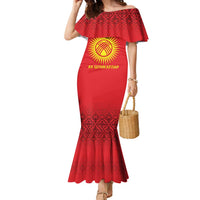 Kyrgyzstan Football Custom Family Matching Mermaid Dress and Hawaiian Shirt Kazakh Pattern