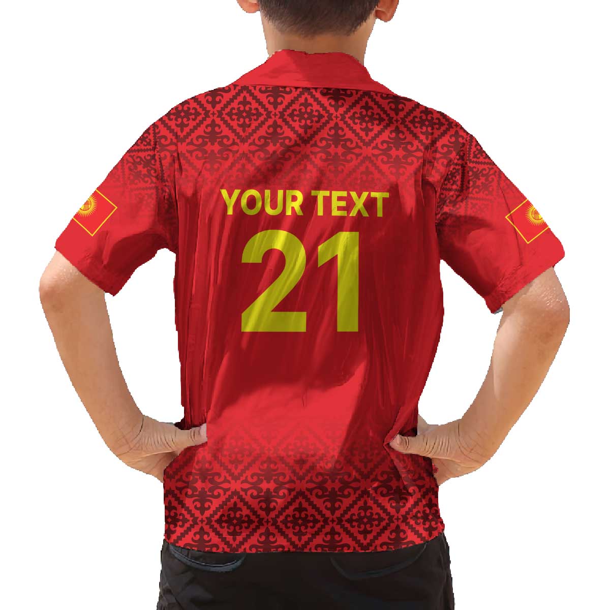 Kyrgyzstan Football Custom Family Matching Off The Shoulder Long Sleeve Dress and Hawaiian Shirt Kazakh Pattern