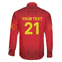Kyrgyzstan Football Custom Family Matching Off The Shoulder Long Sleeve Dress and Hawaiian Shirt Kazakh Pattern