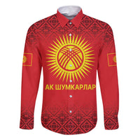 Kyrgyzstan Football Custom Family Matching Off Shoulder Maxi Dress and Hawaiian Shirt Kazakh Pattern