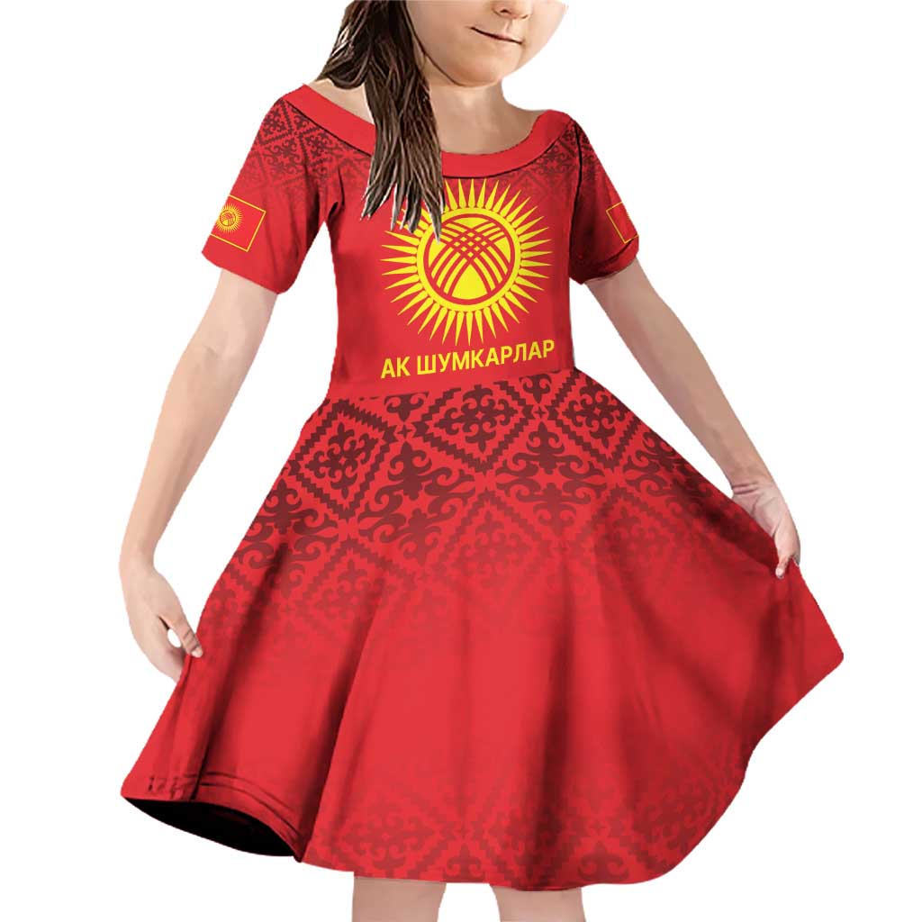 Kyrgyzstan Football Custom Family Matching Off Shoulder Short Dress and Hawaiian Shirt Kazakh Pattern