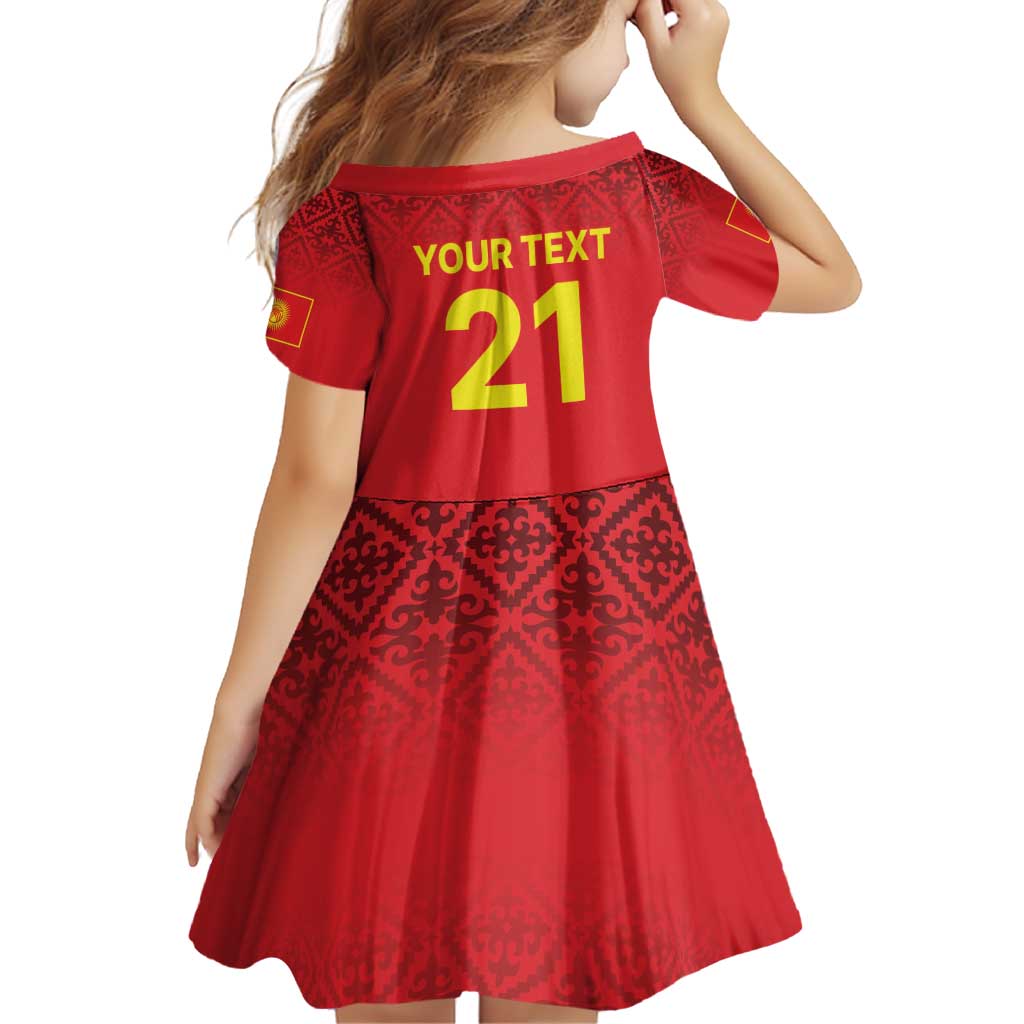 Kyrgyzstan Football Custom Family Matching Off Shoulder Short Dress and Hawaiian Shirt Kazakh Pattern