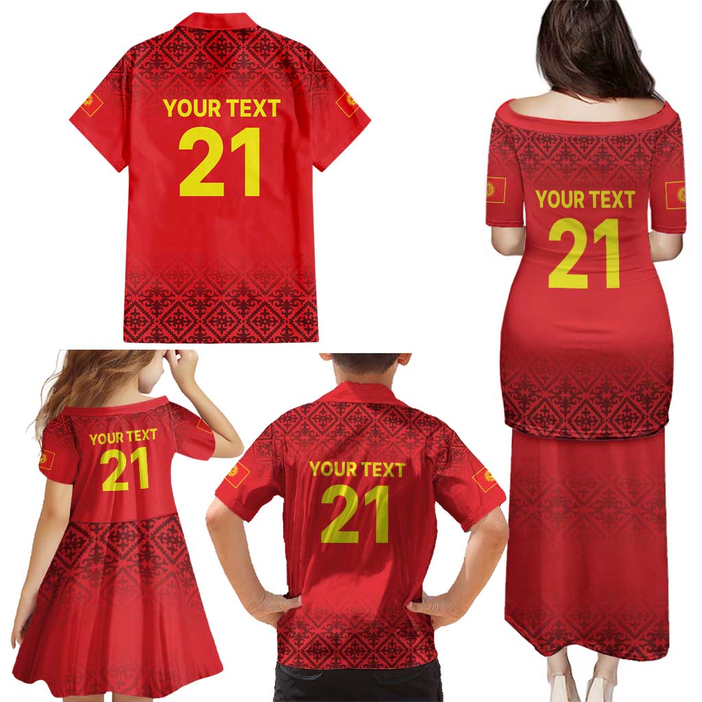 Kyrgyzstan Football Custom Family Matching Puletasi and Hawaiian Shirt Kazakh Pattern