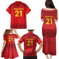 Kyrgyzstan Football Custom Family Matching Puletasi and Hawaiian Shirt Kazakh Pattern