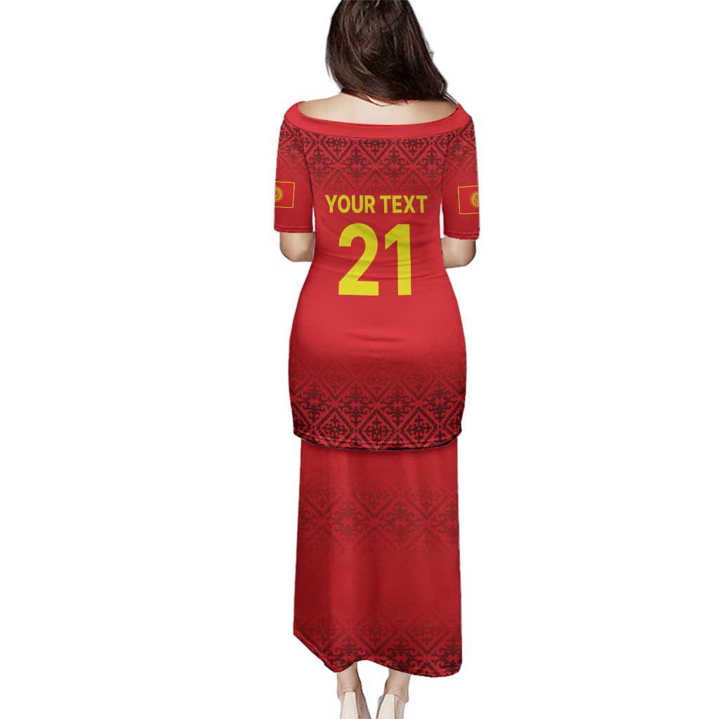 Kyrgyzstan Football Custom Family Matching Puletasi and Hawaiian Shirt Kazakh Pattern