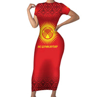Kyrgyzstan Football Custom Family Matching Short Sleeve Bodycon Dress and Hawaiian Shirt Kazakh Pattern