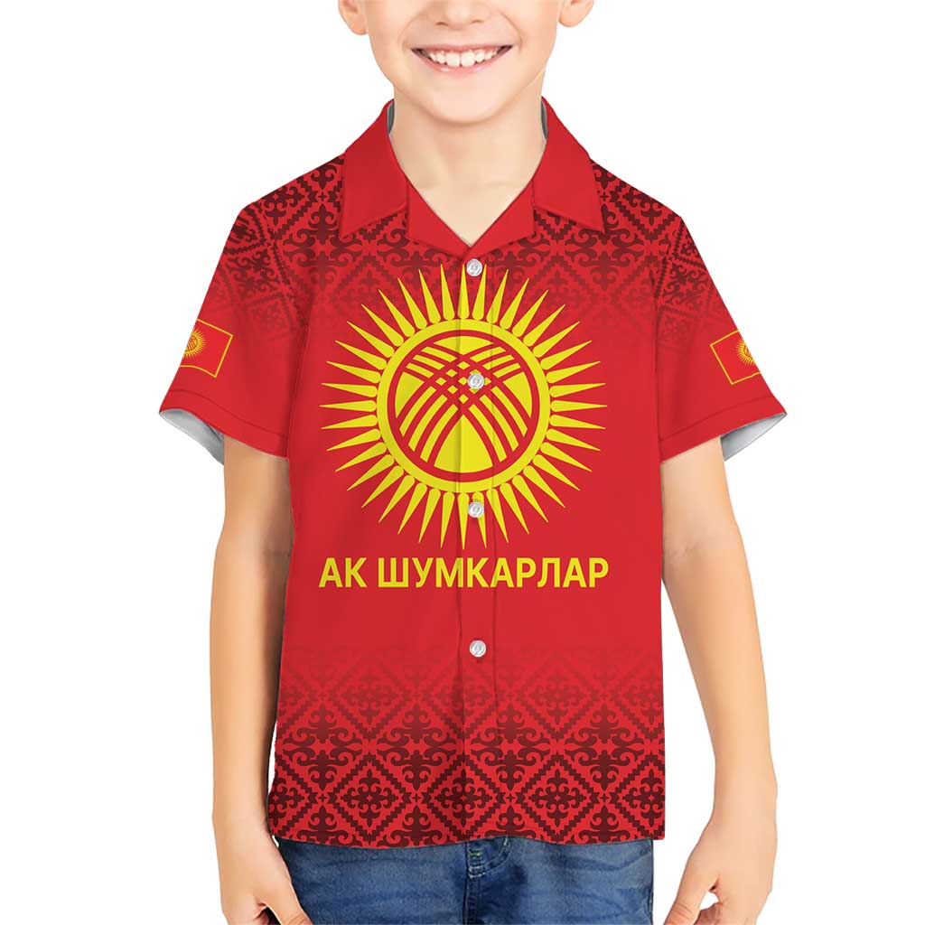 Kyrgyzstan Football Custom Family Matching Short Sleeve Bodycon Dress and Hawaiian Shirt Kazakh Pattern