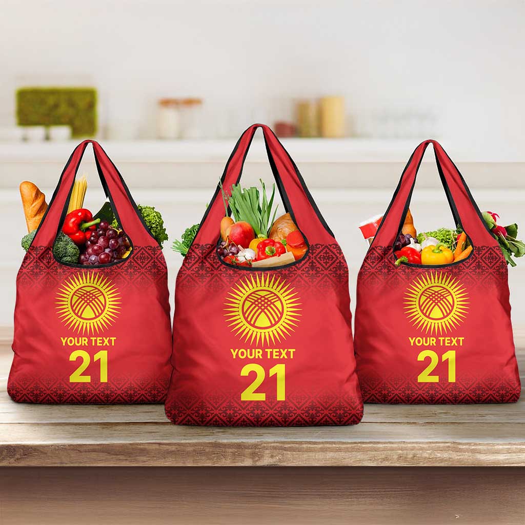 Kyrgyzstan Football Custom Grocery Bag Kazakh Pattern