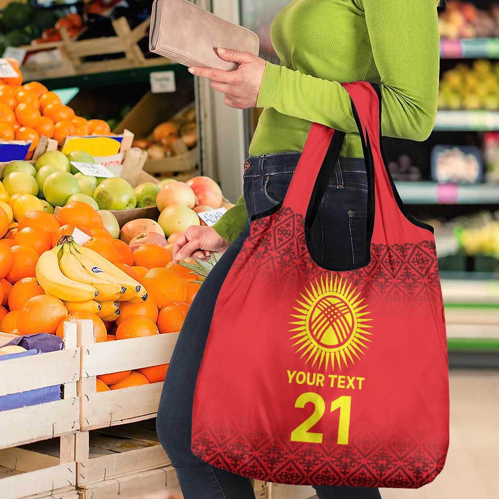 Kyrgyzstan Football Custom Grocery Bag Kazakh Pattern