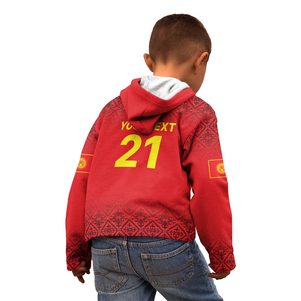 Kyrgyzstan Football Custom Kid Hoodie Kazakh Pattern