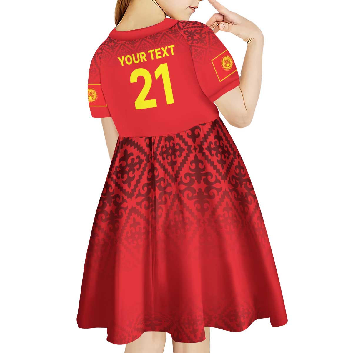 Kyrgyzstan Football Custom Kid Short Sleeve Dress Kazakh Pattern