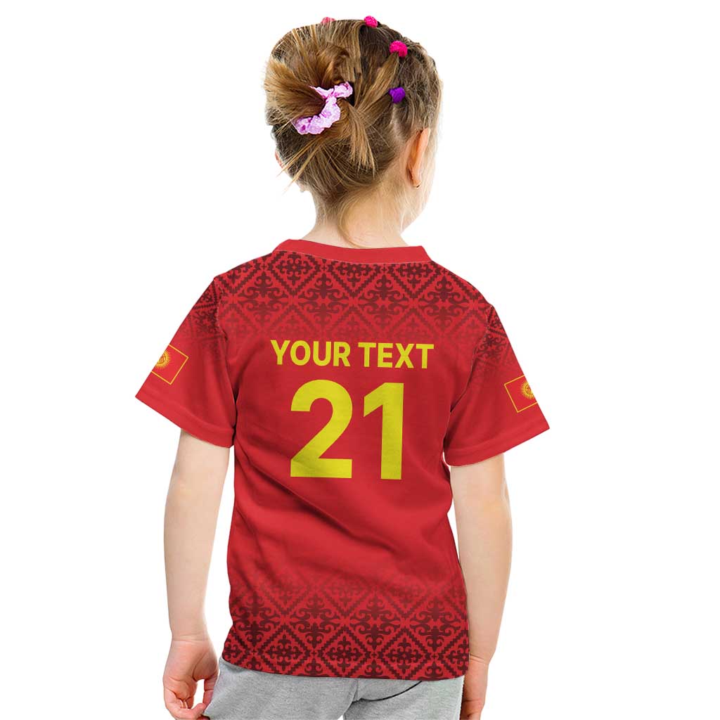 Kyrgyzstan Football Custom Kid T Shirt Kazakh Pattern