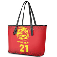 Kyrgyzstan Football Custom Leather Tote Bag Kazakh Pattern